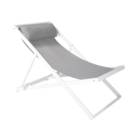 Armen Living Wave Outdoor Patio Aluminum Deck Chair in White Powder Coated Finish with Gray Sling Textilene LCWALOWH